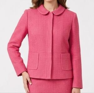 Talbots Pink Textured Blazer Jacket - Size 14 Cotton Tweed Zipper Office Preppy